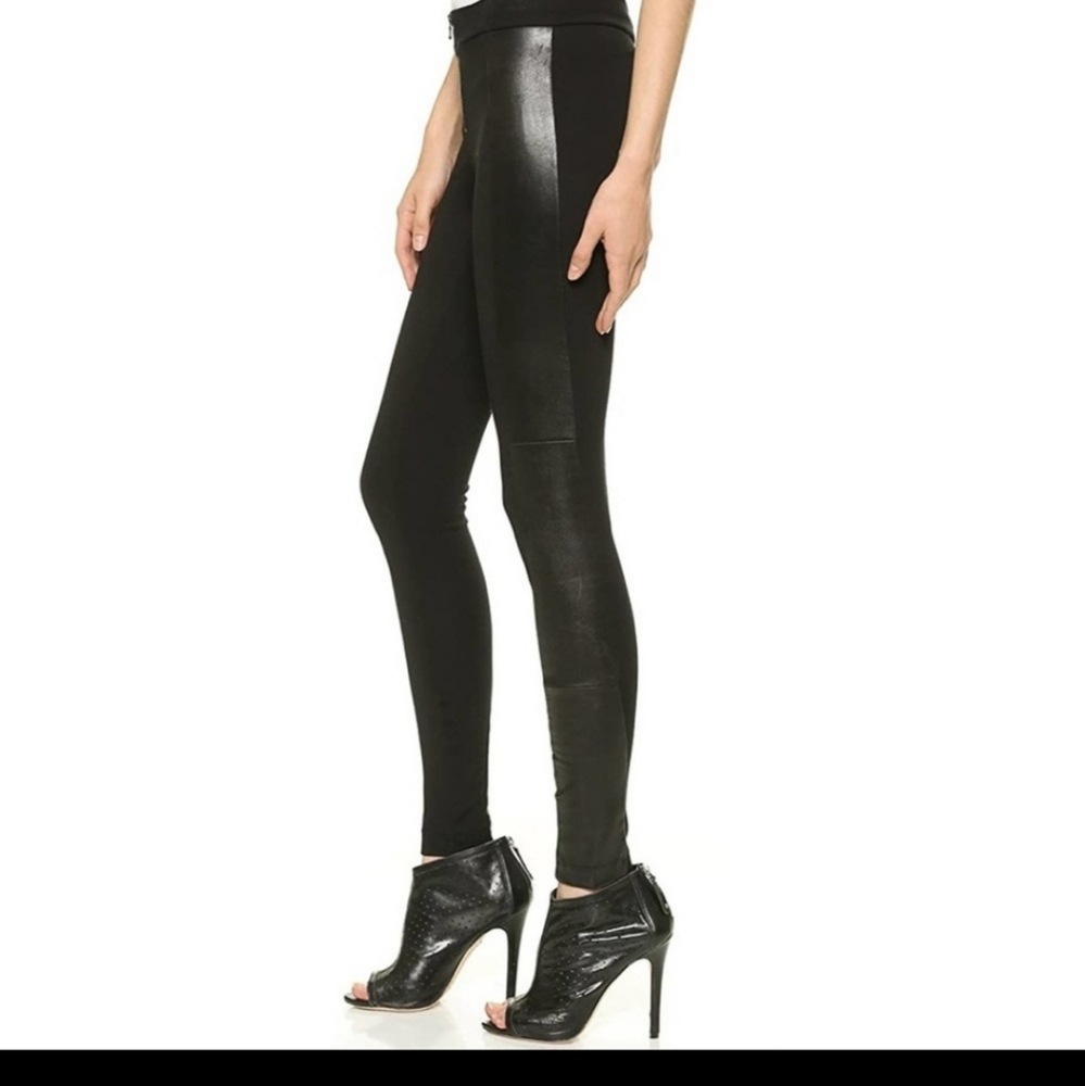 ALICE & OLIVIA NWT BLACK REAL LEATHER SIDE PANEL STRETCH LEGGINGS SIZE 12